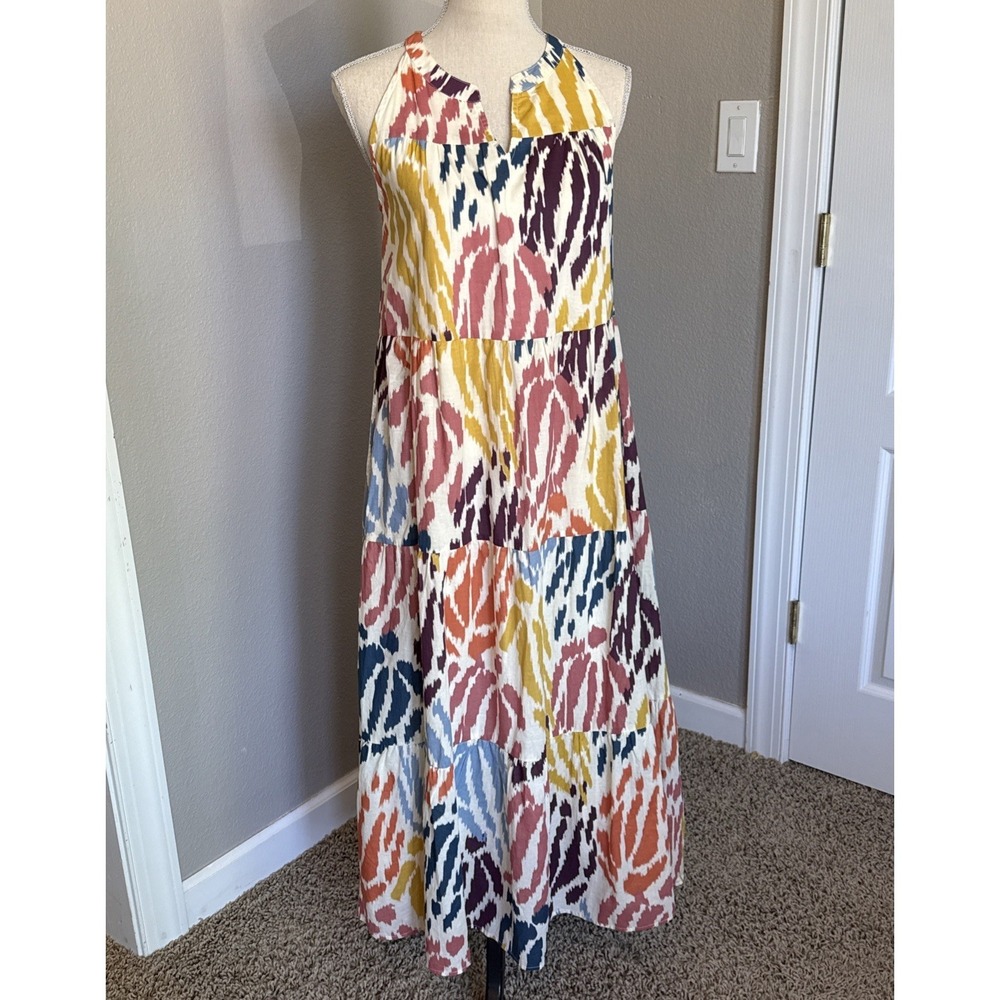 T Tahari Multi Color Cotton Tiered Midi‎ Summer Dress Small NWT